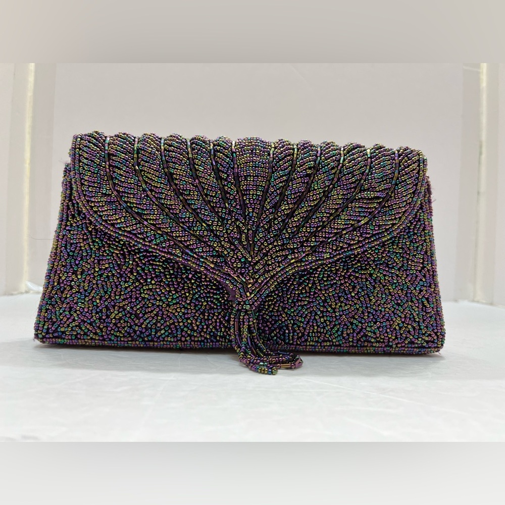 🔆Carlo Fellini Beaded Evening Clutch in Iridescent Black